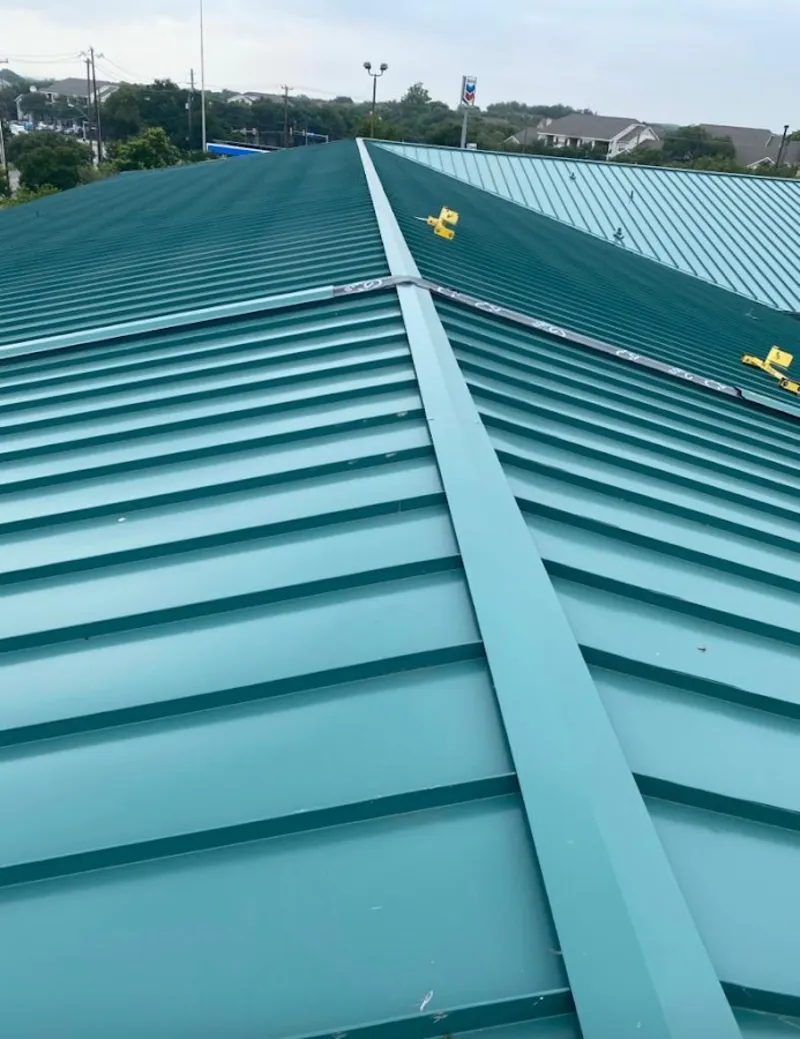 Green commercial metal roof ridge and valley for Metal Roof Repair in Moorpark